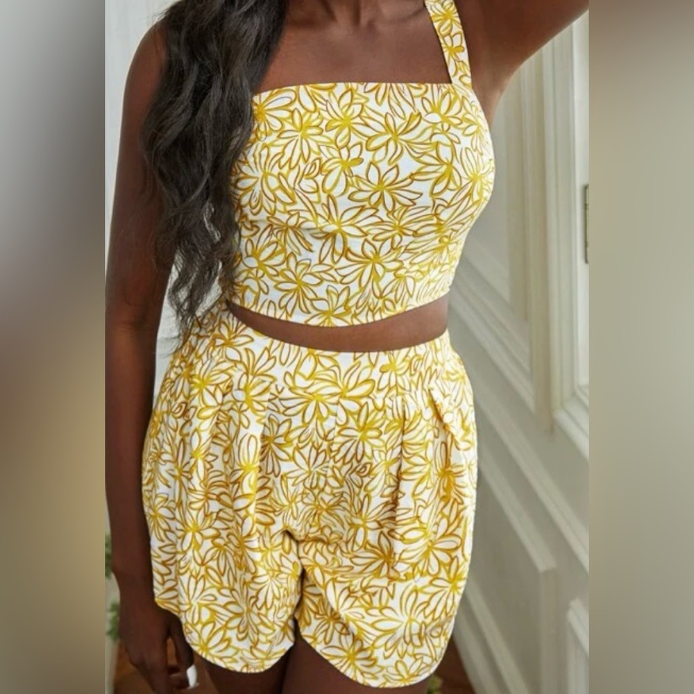 SHEIN Yellow Floral Tank Top
